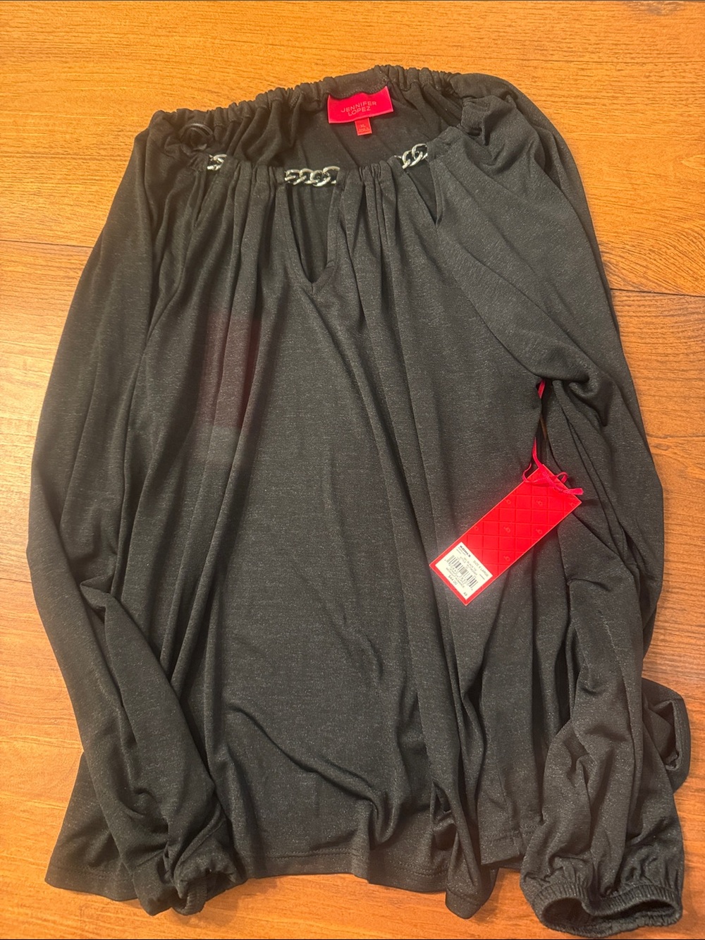 Jennifer Lopez Black Long Sleeve Blouse with Chain Detail